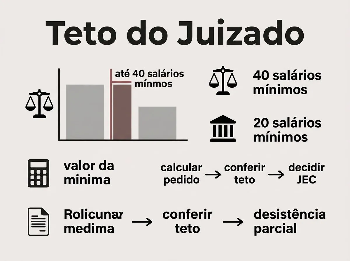 Infográfico com destaque para o teto do Juizado Especial Cível e relação com o valor da causa